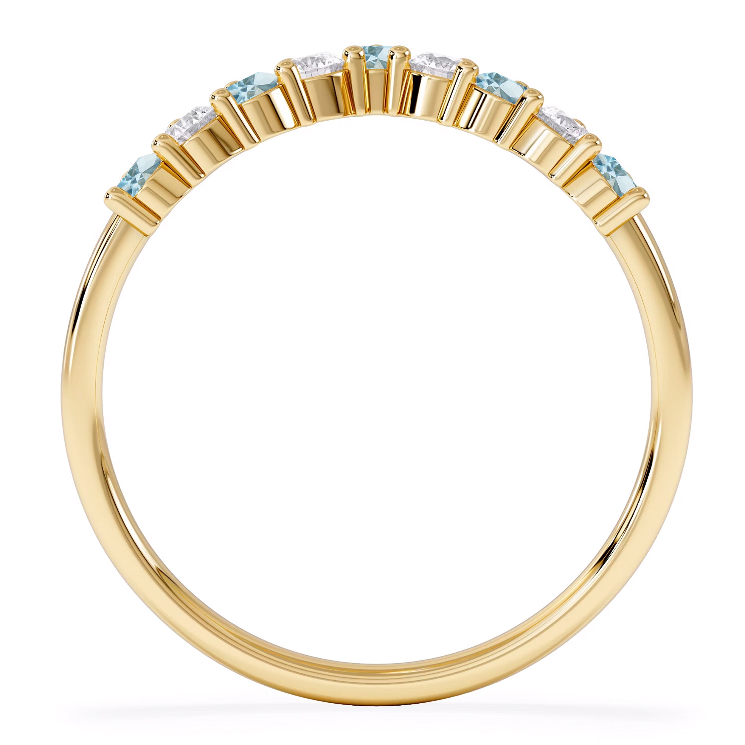 Blue Topaz and Lab Diamond Wishbone Ring in 9K Yellow Gold